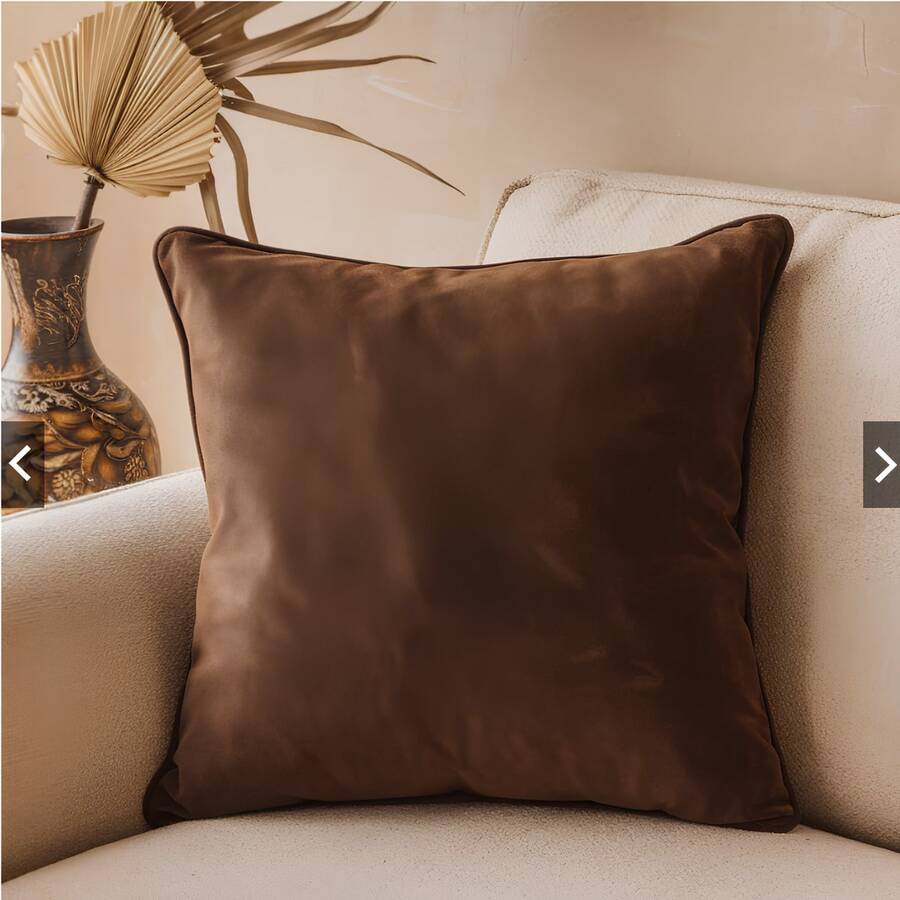 Set Of 2 Cushion Covers 45x45 Premium Smooth Velvety Suede With Invisible Zipper, Decorative - Dark Brown - View 1