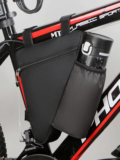Adjustable Bicycle Triangle Frame Bag With Water Bottle Holder, Waterproof Mountain Bike Storage Pouch, Unisex Cycling Backpack For Road Bike, Travel Outdoor Sports Riding Accessory