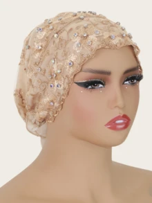 1pc Women's Fashion Elegant Double-Layer Hijab Undercap, Embroidered Rhinestone Hijab Headscarf, Middle Eastern Style Undercap - Rhinestone Embroidered Exquisite Hat - View 9