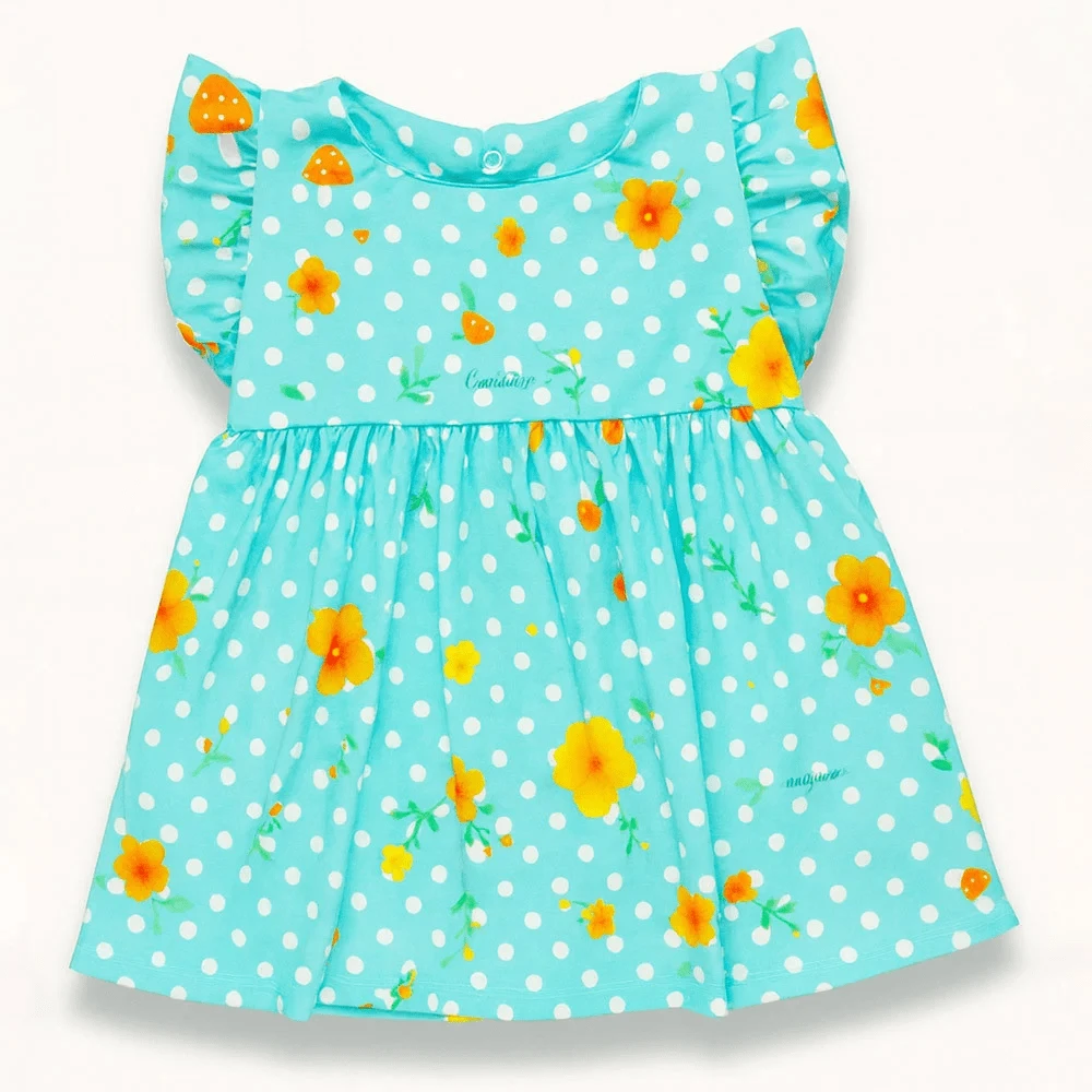 Vestido para Bebê de Verão Estampado Confortável e Leve - Azul menta - Visão 1