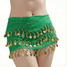 一件手工制作的多色人像金属布腰裙，装饰性肚皮舞裙，略带做旧效果，锚形图案，适合舞台表演。波西米亚风、复古风、派对、夜生活、海滩装扮、节日服装及配饰 - 彩色 - 查看 22