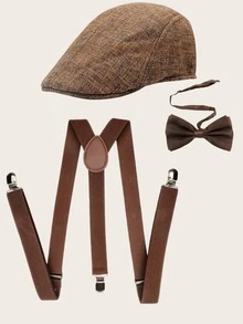 2/3/4/5+ Pcs 1920s Gangster Costume Accessories Set, Newsboy Cap, Suspenders, Tie, Pre-Tied Tie Accessories Set, Halloween - Multicolor - View 4