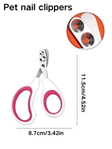 1个不锈钢双孔猫指甲钳，橙色不锈钢材质，美容工具，精准修剪不伤宠物指甲，设计简洁，握感舒适，两种孔径大小适合大猫和小猫，优质材料，易于使用，深度清洁，减少猫咪掉毛。