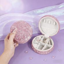 Rhinestone DecorationTravel Jewelry Box With Mirror, Jewelry Organizer And Storage, Portable Jewelry Box With Mirror Travel Jewelry Storage Box Ins Style Multi-Functional Jewelry Box Anti-Oxidation Large Capacity Jewelry Organizer Box - Multicolor - View 1