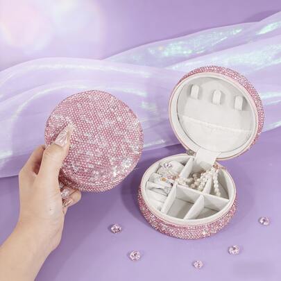 Rhinestone DecorationTravel Jewelry Box With Mirror, Jewelry Organizer And Storage, Portable Jewelry Box With Mirror Travel Jewelry Storage Box Ins Style Multi-Functional Jewelry Box Anti-Oxidation Large Capacity Jewelry Organizer Box