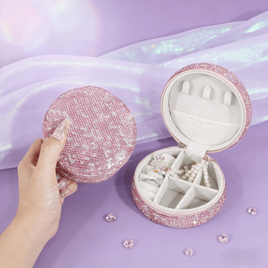 Rhinestone DecorationTravel Jewelry Box With Mirror, Jewelry Organizer And Storage, Portable Jewelry Box With Mirror Travel Jewelry Storage Box Ins Style Multi-Functional Jewelry Box Anti-Oxidation Large Capacity Jewelry Organizer Box - Multicolor - View 1