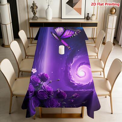 1/20 chiếc Khăn trải bàn hình bướm và hoa hồng màu tím với họa tiết bầu trời vũ trụ, làm bằng chất liệu polyester, sản xuất bằng máy, hoàn hảo cho dã ngoại, cắm trại, đám cưới, sinh nhật, nhà hàng, tiệc buffet, trang trí nhà cửa mùa xuân.