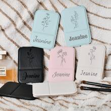 1Pc Custom Personalized Bridesmaid Makeup Mirror, Pocket Foldable Mirror,PU Leather Compact Mirror,Birth Flower Mirror,Bridesmaid Gifts, Bachelorette Party Favors,Travel Necessities, Ideal Gift For Women,Girlfriend,Mom,Friends,Daughter,Ideal For Christmas,Anniversary, Birthdays, Mother's Day,Valentine's Day, Bridal Showers,Weddings,New Year - Multi-color - Thickened Lenses - View 3