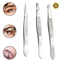 Kit Com 3 Pinças em Aço Inoxidável Para Design de Sobrancelhas Remoção de Pelos 3 Peças Pontas Diferentes - Prata - Visão 6