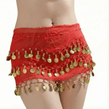 一件手工制作的多色人像金属布腰裙，装饰性肚皮舞裙，略带做旧效果，锚形图案，适合舞台表演。波西米亚风、复古风、派对、夜生活、海滩装扮、节日服装及配饰 - 彩色 - 查看 13