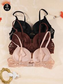 3pcs/Set Women's Supportive Bras, Comfortable Breathable Underwire Bras, Essential For Summer - Multicolor - View 2