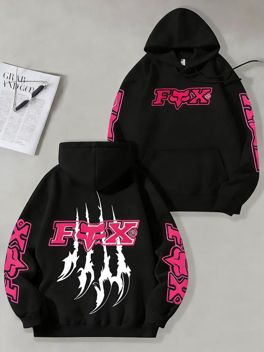 GLEC FOX,Motocore, Fierce Beast Scratch, Combined With Retro And Street Style. This Classic Retro Street Y2K Off-Road Style Racing Style Motorcycle Style Clothing FOX Racing Popular Letter - Black - View 1