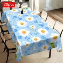 1/20 piezas Mantel con estampado de margaritas y flores azules, estilo primaveral, adecuado para picnic, camping, boda, cumpleaños, decoración de bufé y decoración del hogar - Multicolor - Ver 11