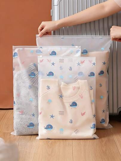 5pcs Whale Pattern Travel Storage Bags, Nursery Storage Bags, Transparent PVC Clothing Sorting Bags, Waterproof Zipper Clothing Packaging Bags, Travel Essential Luggage Organization Bags, Travel, Luggage Packing Organization Bags, Gifts For Newborns, A Variety Of Sizes Available To Store Baby Toys, Clothes, Baby Clothes Separation Bags, Back To School