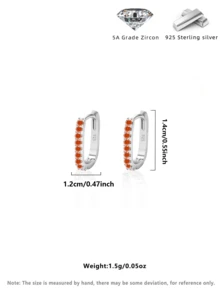 1 Pair 925 Sterling Silver Crystal Zirconia Edged Fashionable Zirconia Hoop Earrings 1.4cm, Women's Wedding/Birthday Gift, Daily Wear, Comes With Elegant Gift Box