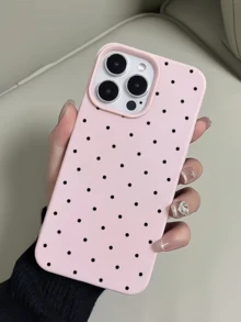 1pc Pink & Black Polka Dot Minimalist TPU Shockproof Phone Case Compatible With IPhone 17, 16, 15, 14, 13, 12, 11 Pro Max, Air - Multicolor - View 2