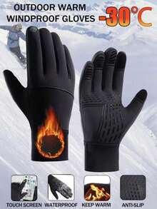 Unisex cykelhandskar för utomhusbruk, halkfria, pekskärmskompatibel, vattentät, vindtät, varm för sport, vinterskidåkning
