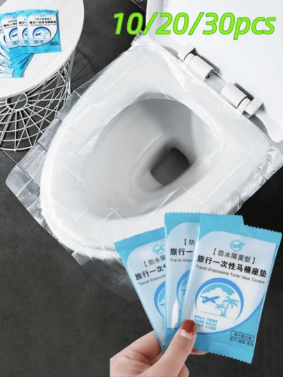 10/20/30片装便携式一次性透明马桶座套，旅行马桶座套，防水马桶座套，便携式马桶座套，居家、商务旅行、露营、医院、酒店住宿及使用公共卫生间的必备品，确保个人卫生安全。