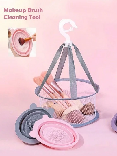 1pc/2pcs Pink/Grey/Purple Makeup Brush Cleaning Tools, Retractable, Reusable, Durable Makeup Brush Cleaner Set, Suitable For Brushes, Puffs And Sponges, Makeup Accessory Kit