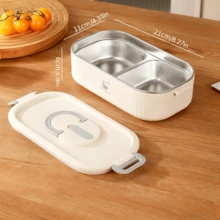 Rectangular Bento Box, Two-Compartment Insulated Lunch Box, Student Lunch Box, 304 Stainless Steel, Vacuum Insulated, Keeps Food Warm For 12 Hours, Microwave , Leak-Proof And Portable - White - View 3