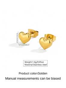 Bộ trang sức thép không gỉ lãng mạn gồm dây chuyền hạt thép bất đối xứng và mặt dây chuyền hình trái tim, kèm vòng tay và bông tai cùng kiểu, thích hợp cho phụ nữ đeo khi hẹn hò, đi mua sắm hoặc làm quà tặng Ngày Valentine cho người yêu. - Vàng - Xem 10