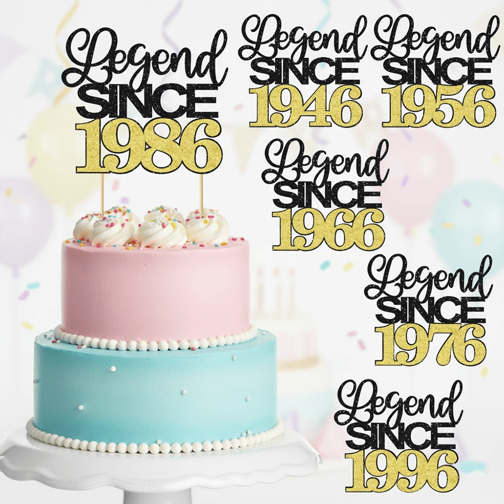 1pc Vintage 1985/1945/1955/1965/1975/1995 Year Cake Topper, 30-80 Years Old Birthday Cake Decoration Picks, Birthday Party Cake Toppers, Anniversary Celebration Cake Decor, Glitter Black - Multicolor - View 1
