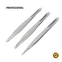 Kit Com 3 Pinças em Aço Inoxidável Para Design de Sobrancelhas Remoção de Pelos 3 Peças Pontas Diferentes - Prata - Visão 7