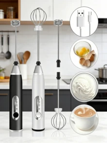 2 em 1 | Batedor Misturador Mixer Elétrico para Bebidas Leite Café Clara de Ovo - Multicolorido - Visão 1