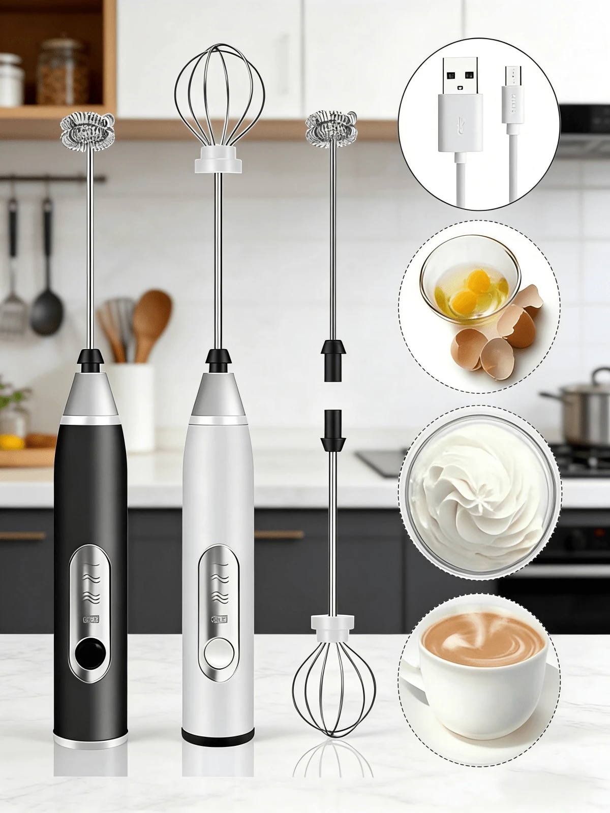 2 em 1 | Batedor Misturador Mixer Elétrico para Bebidas Leite Café Clara de Ovo - Multicolorido - Visão 1