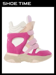 Women's Hidden Wedge High-Top Sneakers With Straps – Bold Chunky Streetwear Style - 粉色 - 查看 3