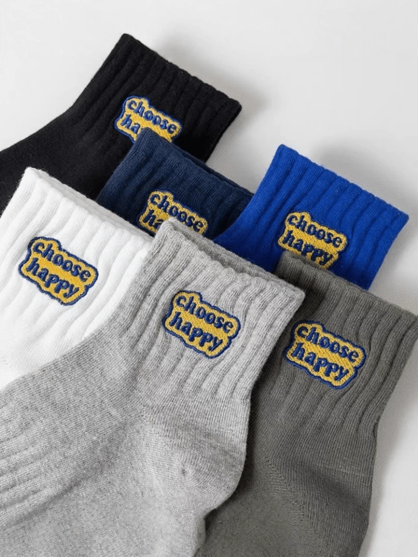 4双秋冬季防臭中筒袜，字母印花运动吸湿休闲袜 - 彩色 - 查看 1