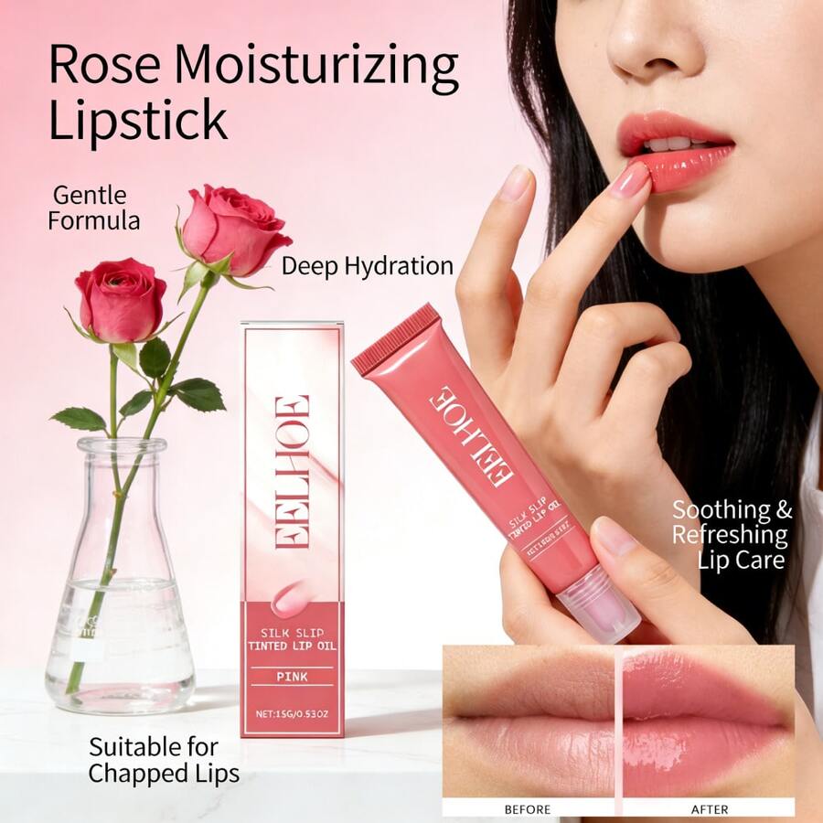 15g Aceite Labial Hidratante Rosa, Ingredientes Suaves y Humectación Profunda, Cuidado Labial Tierno y Fresco, Ideal para Labios Secos y Agrietados