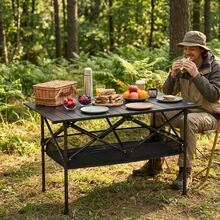 Aoran Adjustable Height Folding Camping Table, Outdoor Folding Camping Table, Portable Iron Rolling Table, Suitable For Indoor, Outdoor, Camping, Beach, Backyard, Barbecue, Party, Garden, Picnic, Easy To Store - Black 120cm - View 2