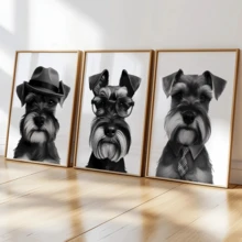 3 buc/set postere moderne de artă murală, pictură pe pânză cu câine Schnauzer, postere minimaliste alb-negru, decor de artă murală, potrivit pentru iubitorii de câini, cu sau fără rame, decorare cameră, decor casă, decor apartament cămin universitar, hotel, casă, living, dormitor, baie și birou decor de perete cadouri