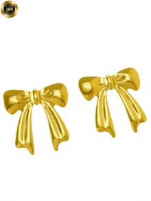 不锈钢金色蝴蝶结耳钉，简约百搭，不锈钢材质，女士配饰，不锈钢首饰，生日礼物，节日礼物，送给闺蜜 - 金色 - 查看 6