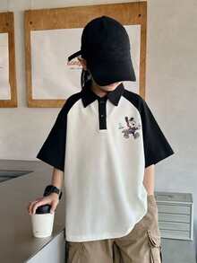 新款男童休闲卡通印花POLO领短袖T恤，夏季 - 黑與白 - 查看 2