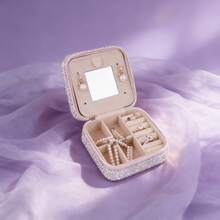 Rhinestone DecorationTravel Jewelry Box With Mirror, Jewelry Organizer And Storage, Portable Jewelry Box With Mirror Travel Jewelry Storage Box Ins Style Multi-Functional Jewelry Box Anti-Oxidation Large Capacity Jewelry Organizer Box - Multicolor - View 3