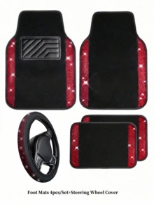 Juego de alfombrillas de coche con diamantes brillantes: Disponible en 5 piezas (alfombrillas + funda para volante), 4 piezas (alfombrillas completas del coche) o 1 pieza (funda para volante). Rhinestones brillantes, resistente al agua y antideslizante, adecuado para sedanes, SUV y - Estilo A - Ver 25