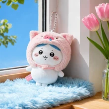 Chiikawa Series Small Standing Plush Pig Head Costume Pendant Charm, Hachiware Bag Accessory, Holiday Gift - Powder Blue - View 3