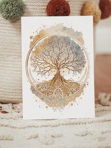 1幅生命之树无框帆布墙画 - 灵性瑜伽与积极思考装饰画，水彩和水粉画，金色点缀，带框励志海报，适用于家庭办公室、冥想室、瑜伽馆、瑜伽中心，纹理帆布，禅意家居装饰 - 彩色 - 查看 4