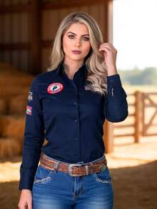 Women's Country Rada Shirt Embroidered Barretos Flag - Màu xanh hải quân - Xem 4