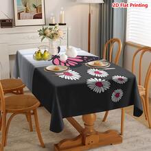1/20pcs Tablecloth, Pink Butterfly & Daisy Pattern, Polyester Fabric, Woven, Suitable For Picnic, Camping, Wedding, Birthday, Buffet, Spring Home Decor - Multicolor - View 5