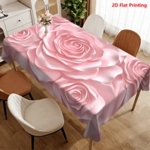 1/20pcs Tablecloth, Pink Rose Pattern, Polyester Fabric, Woven, Elegant Floral Design, Suitable For Picnic, Camping, Wedding, Birthday, Buffet, Spring Home Decor - Multicolor - View 2