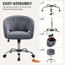 Butterslay 1PC Tufted Barrel Back Velvet Desk Chair 360° Swivel Height Adjustable Rocking Office & Vanity Chair For Home Bedroom, Cream/Pink/Dark Grey/Light Grey - Màu xám đen - Xem 5