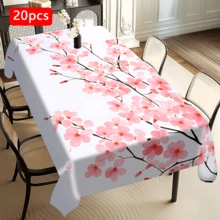 1/20pcs Tablecloth, Cherry Blossom Pattern, Spring Floral Design, Made Of Polyester Fabric, Woven, Suitable For Picnic, Camping, Wedding, Birthday, Buffet Restaurant, Home Decor - Multicolor - View 15