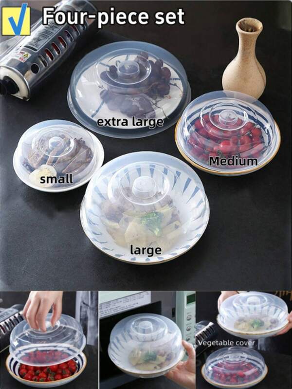 1/2/4/8 Pcs Thick Microwave Oven Lid And Food Cover - Universal Splash Guard, Suitable For Hot Rice, Dishes, Fruits | Microwave , Heat Preservation, Anti-Fly | Cooking Accessories, Suitable For Christmas, New Year, Festivals And Other Celebratory Occasions Kitchen Tools