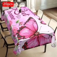 1/20pcs Pink Butterfly Rose Pattern Tablecloth, Warm Home Design, Made Of Polyester Fabric, Woven, Suitable For Picnic, Camping, Wedding, Birthday, Buffet, Spring Decoration And Home Decor - MultiWarna - View 13