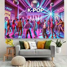 1 Stück K-Pop Party Hintergrund Banner - Neon Disco Bühnenbeleuchtungseffekt mit K-Pop Text - Nicht-elektrischer Fotohintergrund, geeignet für Geburtstag, Konzert, Live-Streaming - Innen-/Außenbereich Dekoration - strapazierfähiges Polyestermaterial, Disco Party Dekoration, Innen- und Außenbereich Verwendung, lebendige visuelle Effekte, kräftige Farben, hochwertige Stoffe, Feier Dekoration, Veranstaltungsplanung, 2D flach - Verschiedenfarbig - Übersicht 3