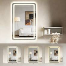 Espejo de baño táctil inteligente cuadrado led, con una tecla táctil de un clic, puede ajustar libremente el brillo, tres tipos de control de temperatura de color y función inteligente de prevención y eliminación de niebla, 70 * 50 cm, montado en la pared, se puede colocar verticalmente o horizontalmente, adecuado para duchas, dormitorios, cosmetos - Blanco - Ver 4