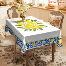 1/20 piezas Mantel con estampado floral de limón, con ribete azul y amarillo, adecuado para picnic, camping, boda, cumpleaños, bufé, decoración de primavera y decoración del hogar - Multicolor - Ver 7